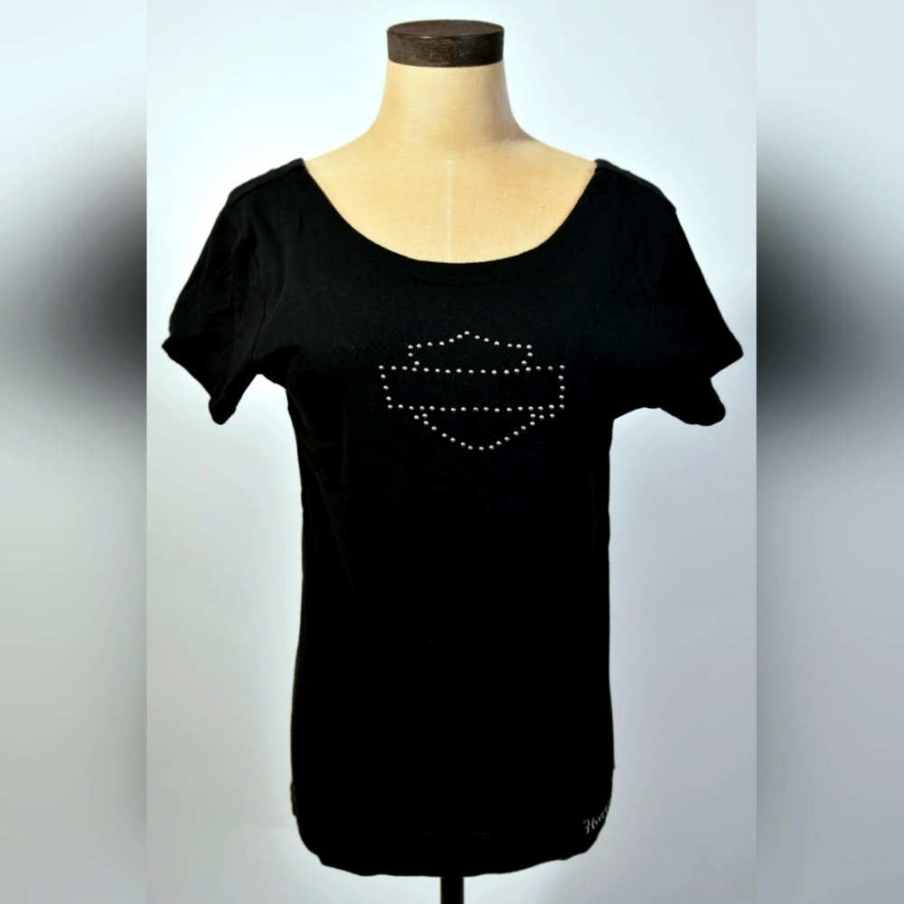 Harley Davidson black, back, lace-up shirt with HD emblem on the front.